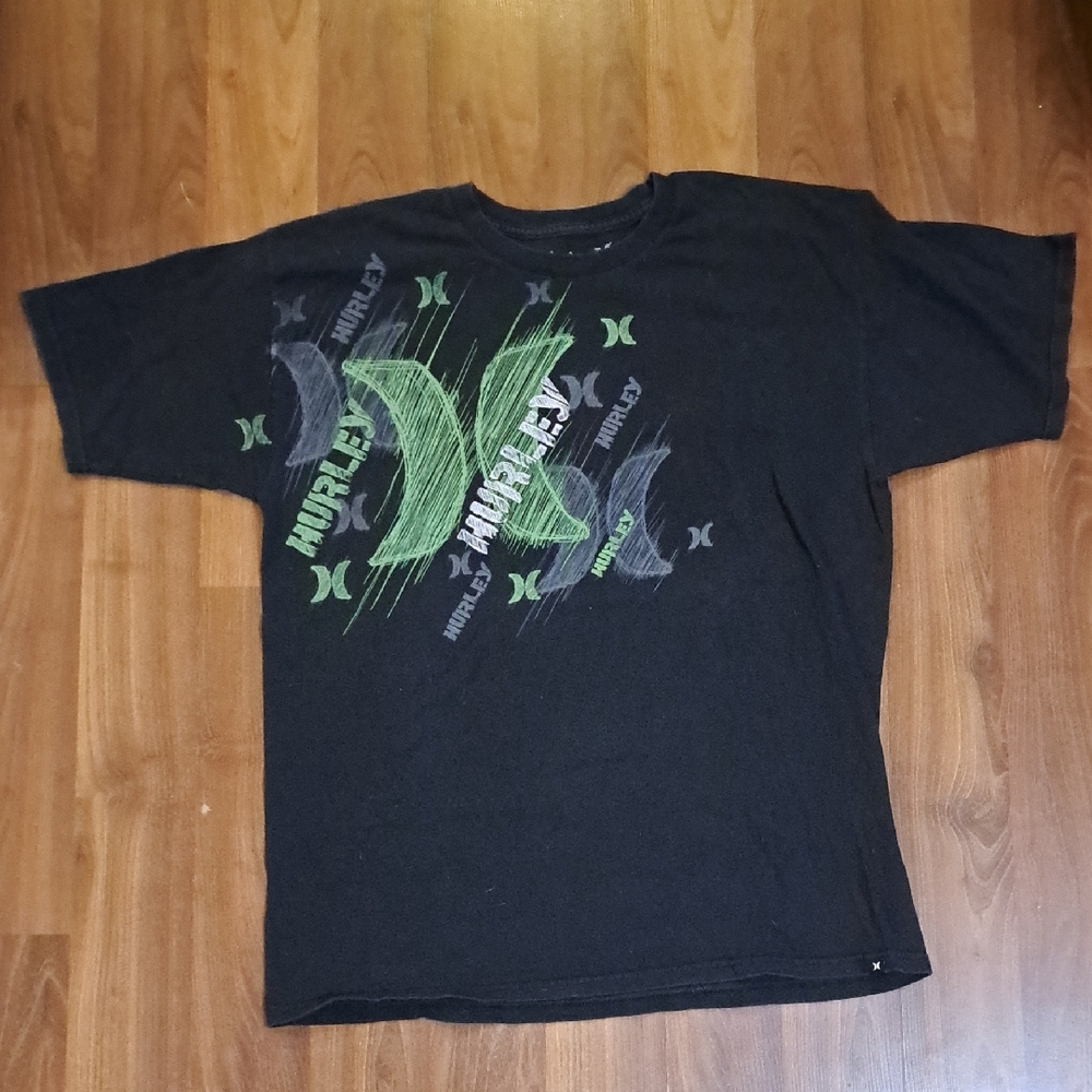 Hurley Black Tee with Green Accents